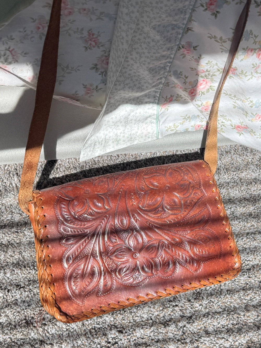 Vintage hand crafted tooled leather bag